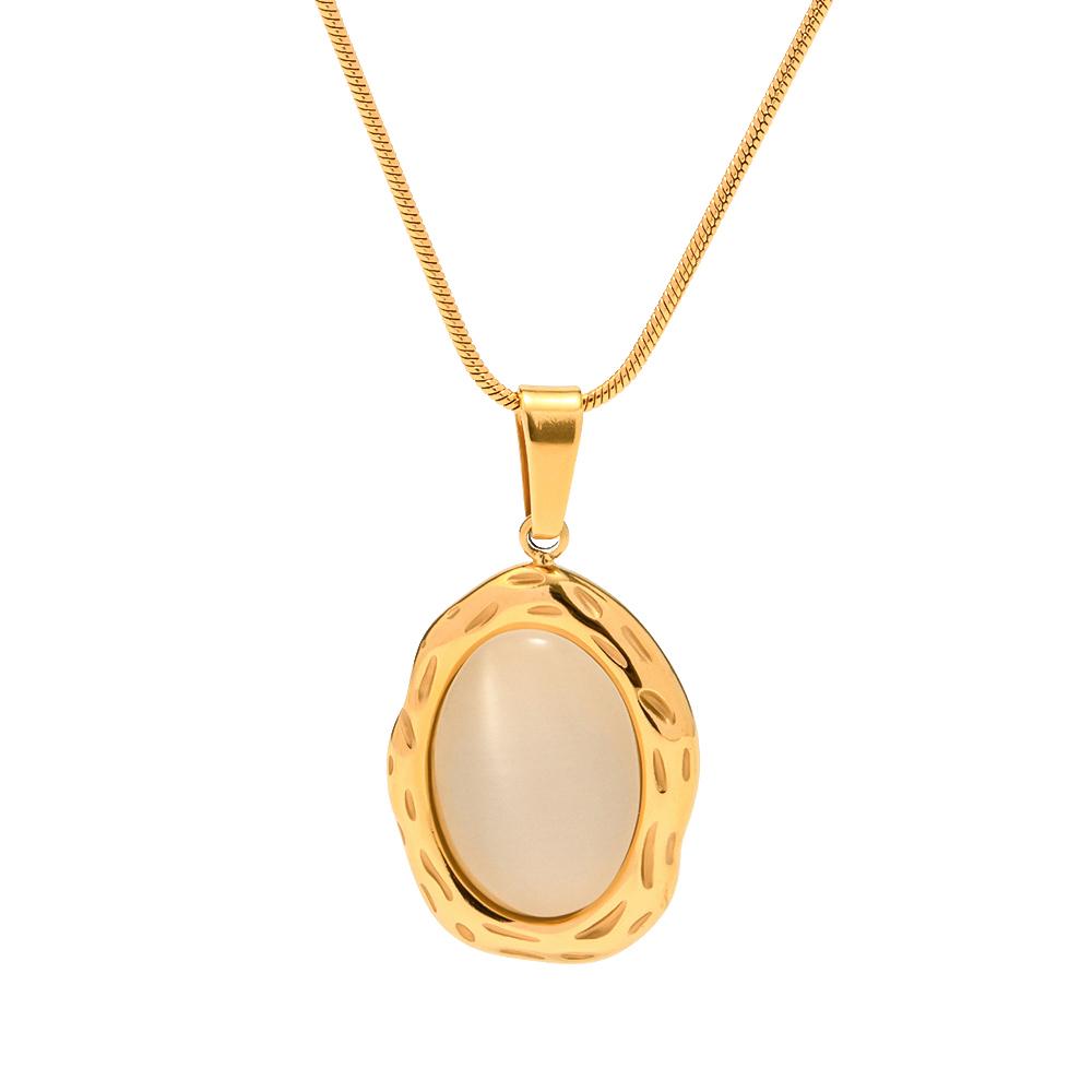 Luxury 18K Gold Plated  Oval Shape White Cat Eye Opal Stone Pendant Necklace Fashion Jewelry