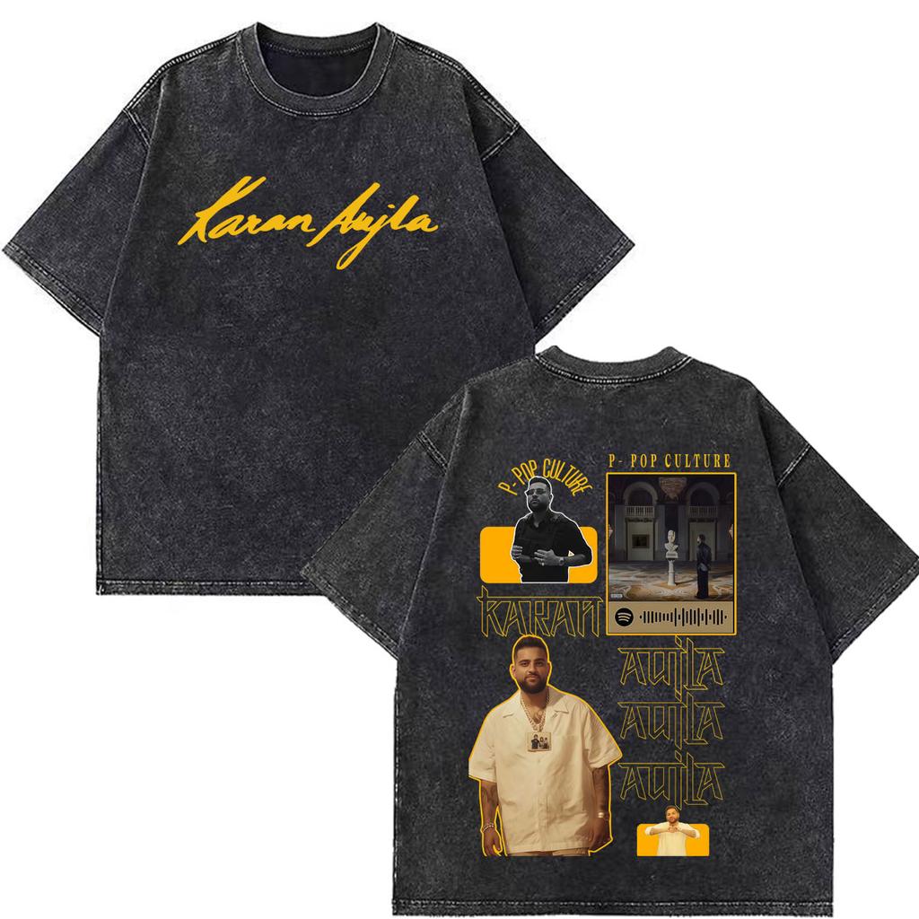Rapper Karan Aujla P-POP Culture Tour 2026 Graphic T Shirt Men Women High Quality Loose Casual Cotton Vintage Washed T-shirts