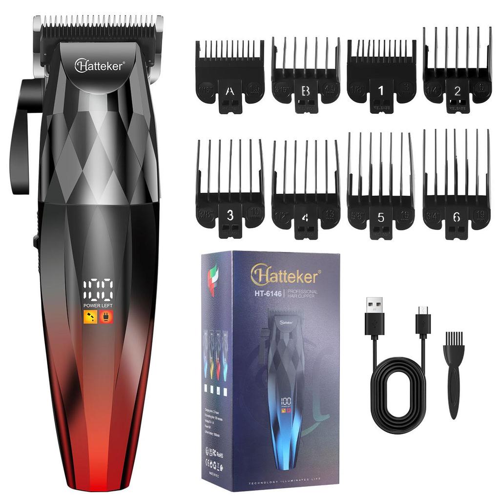 Hatteker Professional Hair Clipper with LED Display Multiple Guide Combs USB Charging for Men's Grooming HT-6146