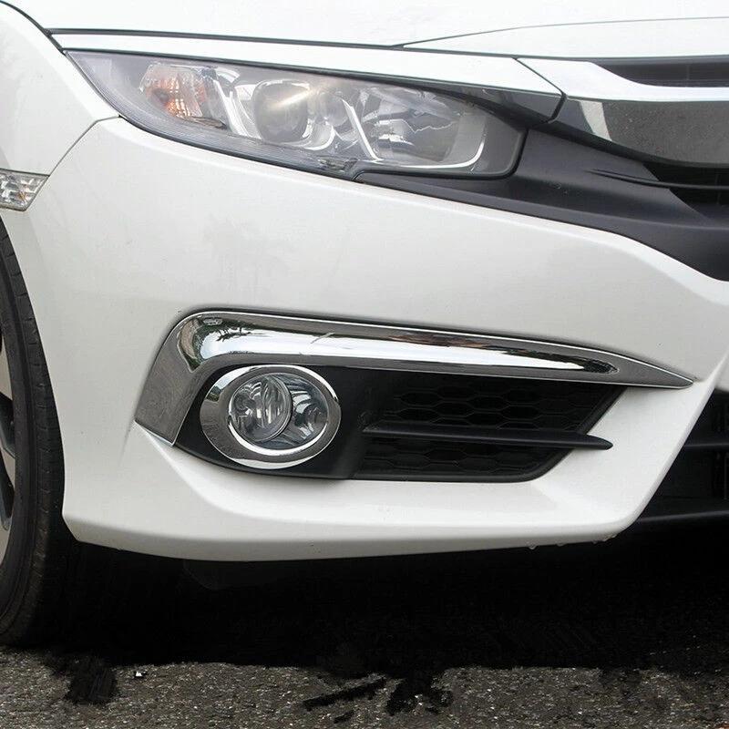 For Honda Civic Sedan 10th 2016 2017 2018 ABS Chrome Front Foglight Trims Lamp Eyelid Cover Frame Strip Sticker Car Accessories
