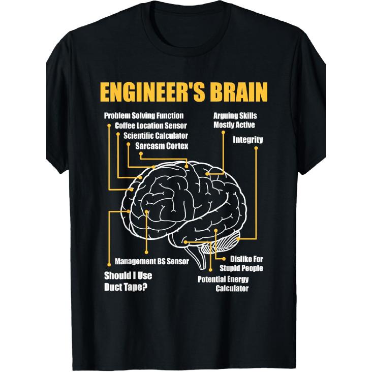 Funny Engineer Humor T-Shirt with Brain Diagram & Sarcasm Tech Jokes - Soft Round Neck Casual Shirt Suitable for Engineers & Tech Professionals - S чёрный