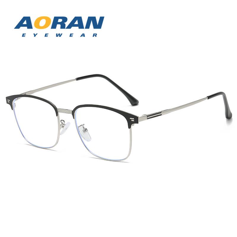Men's Retro Half-Rim Eyeglass Frames: Anti-Blue Light, Prescription Ready, Decorative and Business Style