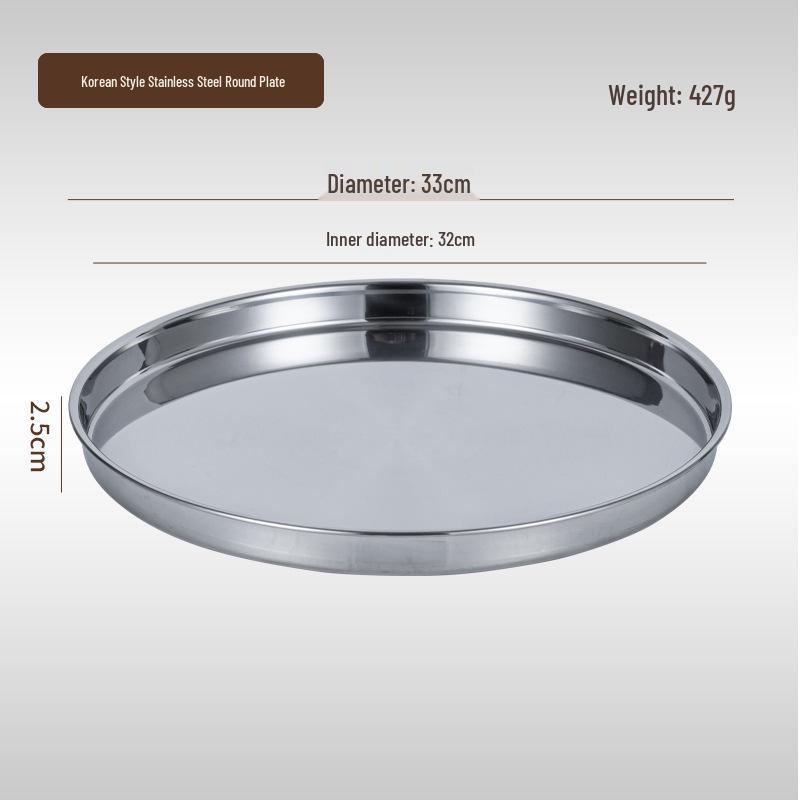 Korean Style Stainless Steel Round Golden Tray for Cold Noodles, Rice, or Steaming – Thickened Flat Bottom Plate