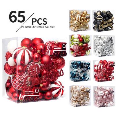 65-teiliges Bemaltes Weihnachtskugel-Ornament-Set für Baumschmuck