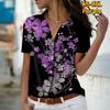 2025 Sommer Neue Mode Damen Blumenmuster Kurzarm V-Ausschnitt Lässig Knopfleiste Hemd Top