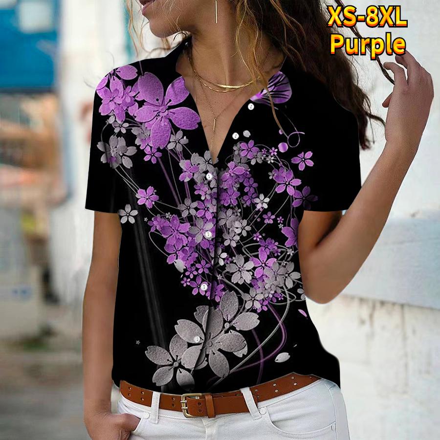 2025 Sommer Neue Mode Damen Blumenmuster Kurzarm V-Ausschnitt Lässig Knopfleiste Hemd Top