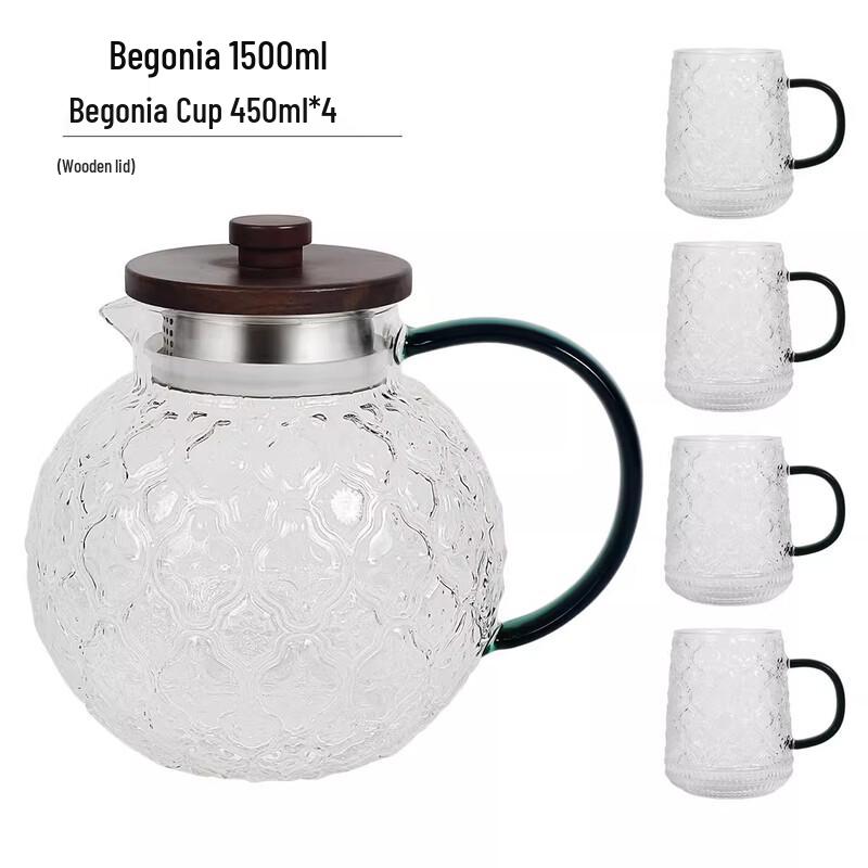 Heat-Resistant Glass Water Pitcher Set with Wood Lid