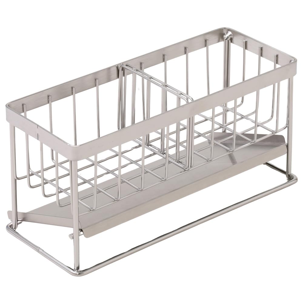 SUGGEST Sponge Rack with Water Flowing Diagonal Tray Stainless Steel with Dividers Sponge Holder Sponge Rack Detergent Rack Sponge Holder Kitchen Sink