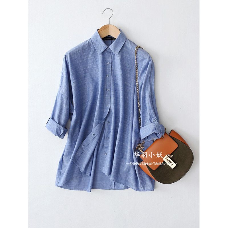 

Export Tail Single Women s Clothing Export Original Single Fashion Loose Thin Batwing-Sleeved Cotton Shirt Blouse Plus Size Chubby Girl Light Blue Euro-S(165/84A)