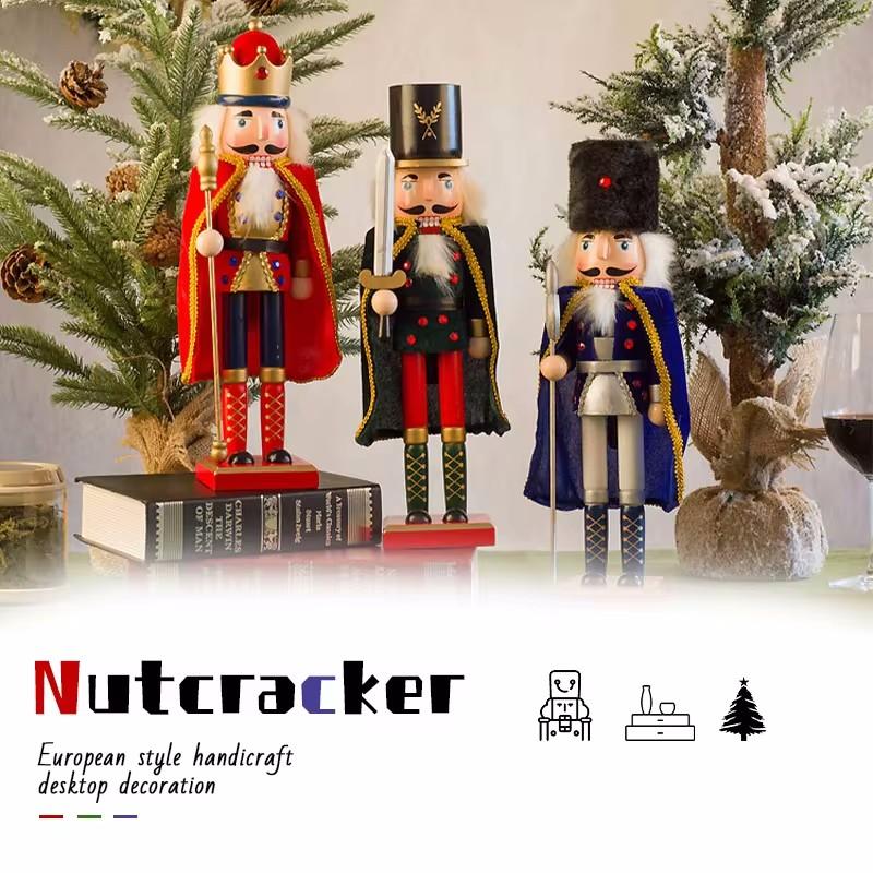Christmas Nutcracker Decoration Puppet Solider Cloak King Wooden Doll Walnut Handcraft Figurine Home Office Decor Merry Christma