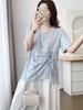 Women's Irregular Beaded Drawstring Waist Loose Short-Sleeve T-Shirt