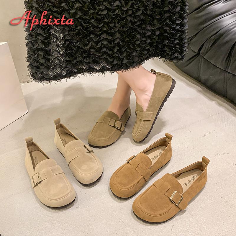 Fashion Aphixta Khaki Classic Flats Shoes Women Cotton Fabric Buckle Loafers Shoes Slip On Woman Flat With Student Footwear