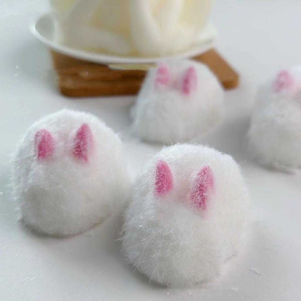 Squishy Kawaii Handmade Silicone Mini White Rabbit Flocked Snow Powder Bunny Soft Pendant Girl Cute Birthday Gift Kids Toys