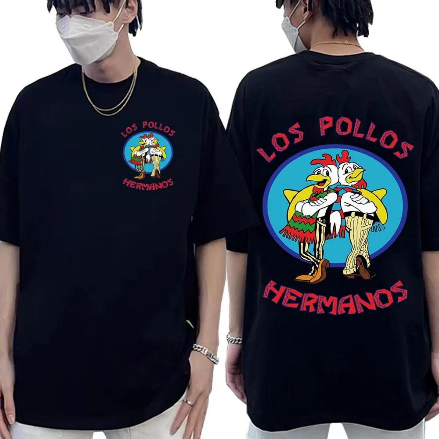

Сериал Во все тяжкие Los Pollos Hermanos Двусторонние футболки с принтом Смешные куриные братья Мужская хлопковая футболка Уличная одежда S чёрный