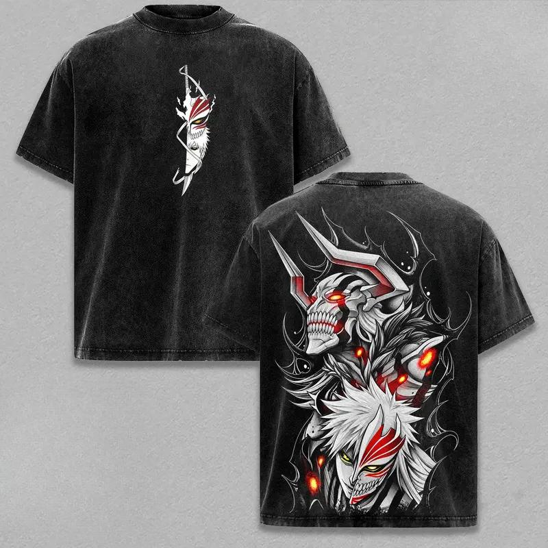 Kurosaki Ichigo Bedrucktes T-Shirt Anime BLEACH Kleidung Herren Damen Vintage Gewaschene T-Shirts Kurzarm T-Shirt Übergroßes Baumwoll-T-Shirt