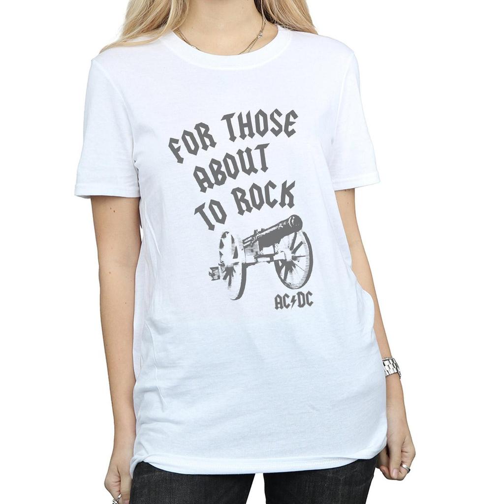 AC/DC Womens/Ladies For Those About To Rock Cannon Cotton Boyfriend T-Shirt