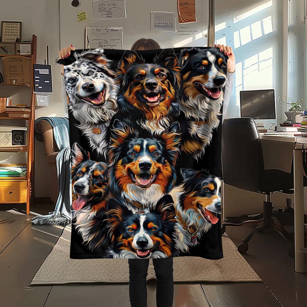 1Pc Pitbull Yorkshire Print Flannel Blanket, High quality Comfortable for All Seasons, Home Decor, Warmth and Comfort, Perfect for Christmas Gifts