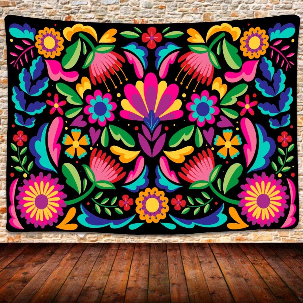 

Mexican Tapestry Colorful Mexican Floral Embroidery Style Art Wall Hanging for Bedroom Living Room 74x94cm(29x37in)
