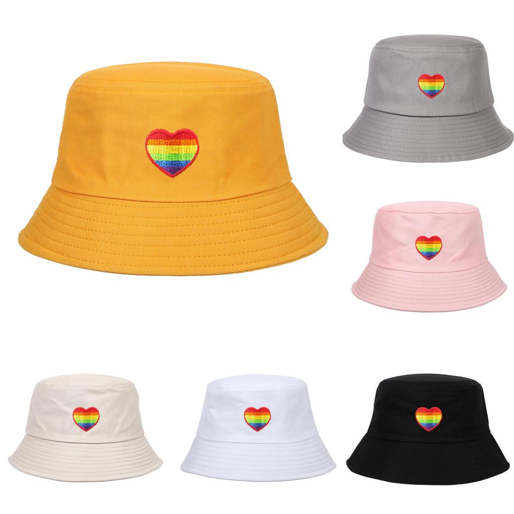 Regenbogen-Herz-Stickerei Fischerhut Mit Sonnenschutz Für Draußen Lässig Damen