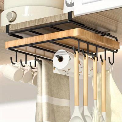 Hanging Rack Under Kitchen Cabinet Household Iron Art Organizing Rack Cutting Board Rack Hook Pot Cover Utensils Storage Rack