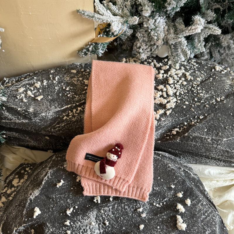Red Christmas New Scarf For Children Student Winter Cute Cartoon Warm Thickened Knitted Scarves Girls Boys Scarf New Gift