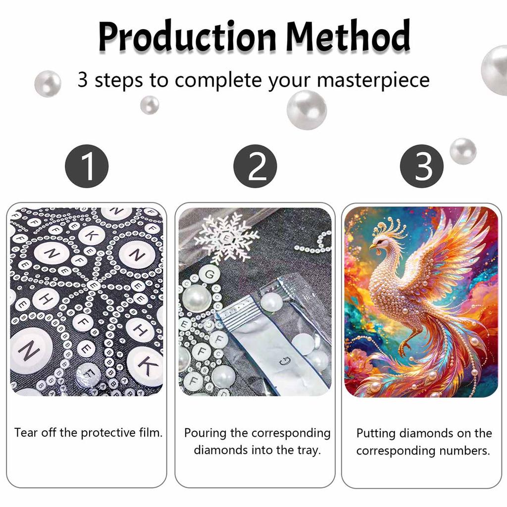 Shiny Pearl Elegant Phoenix Bird DIY Painting Creative Bead Art Craft Household Wall Decoration Nice Present For Art Hobbyists Home Ornament Decor