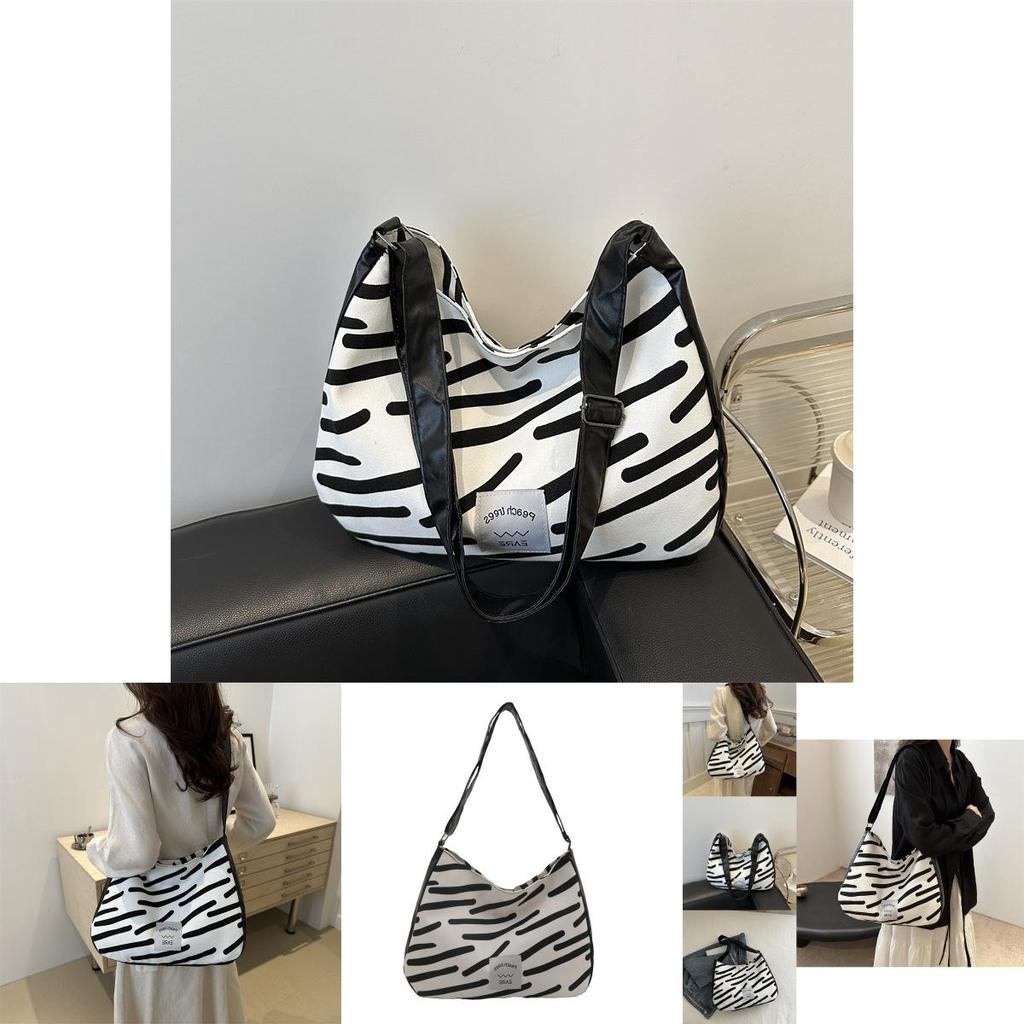 Stylish White Canvas Tote Bag For Women 2024 Featuring Trendy Stripes And Spacious Design
