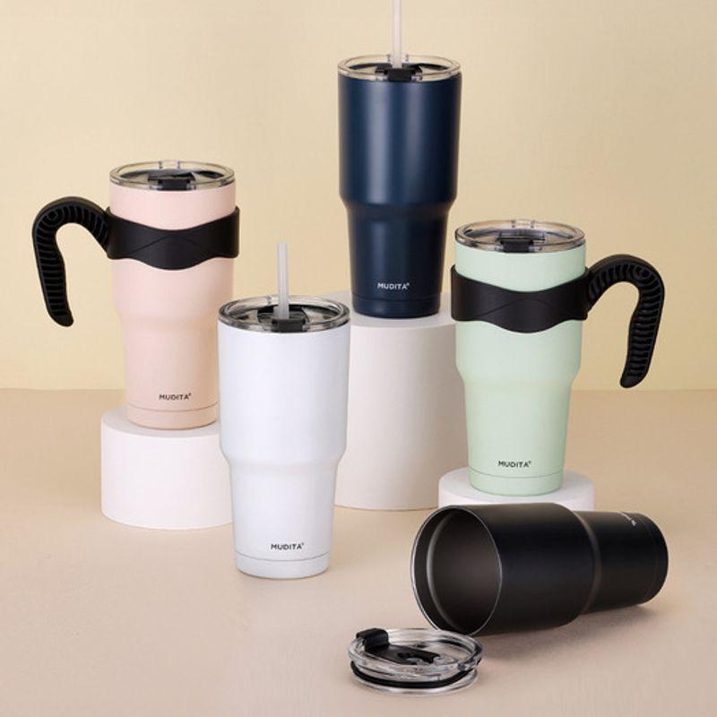Reborn. J Mudita Double Vacuum Large Capacity Stainless Steel Tumbler 900ml (4-piece set including handle, lid, and straw)