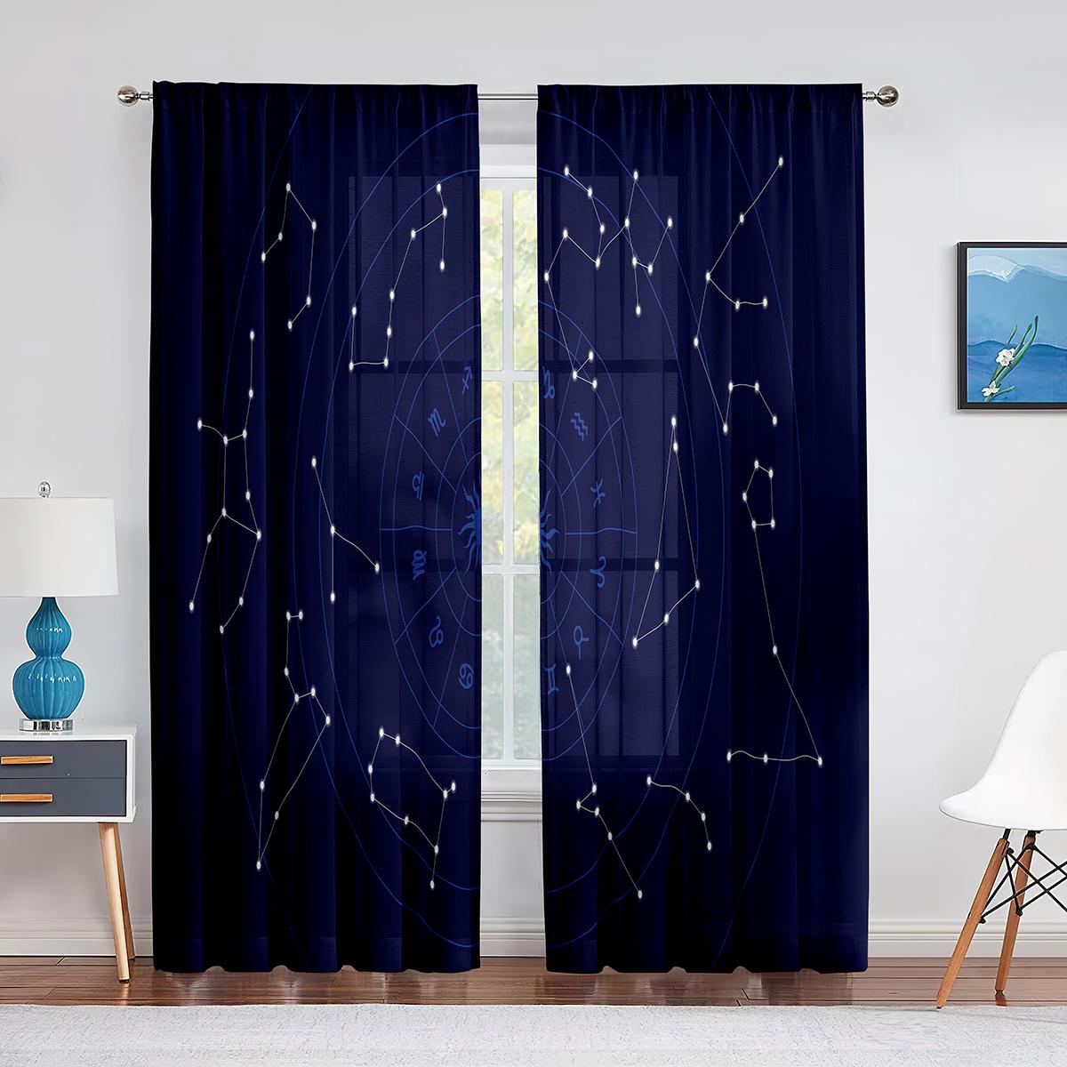 Астрология Тюль Шторы Созвездие Зодиака и Планеты Окно Прозрачная Вуаль Шторы — фото 4