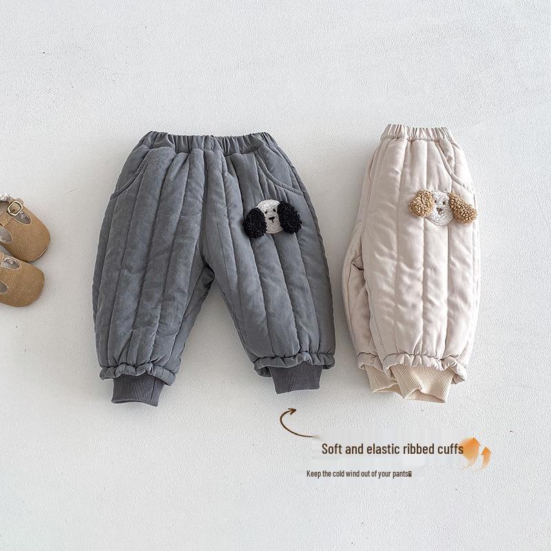 Children's 2025 Winter Cartoon Dog Quilted Cotton Pants - Stylish Boys' Sweatpants