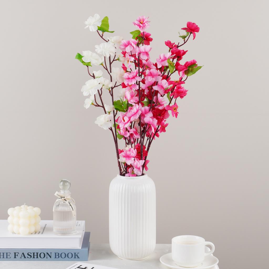 Artificial Flower Silk Peach Blossom Branch Plum Cherry Blossom Party Arrangement Accessories for Office Table Hotel Decoration