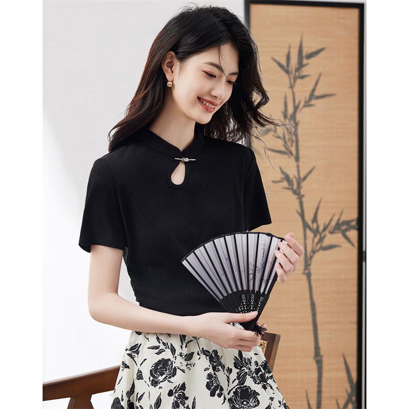 Neues kurzärmeliges T-Shirt im chinesischen Stil mit Froschknopf