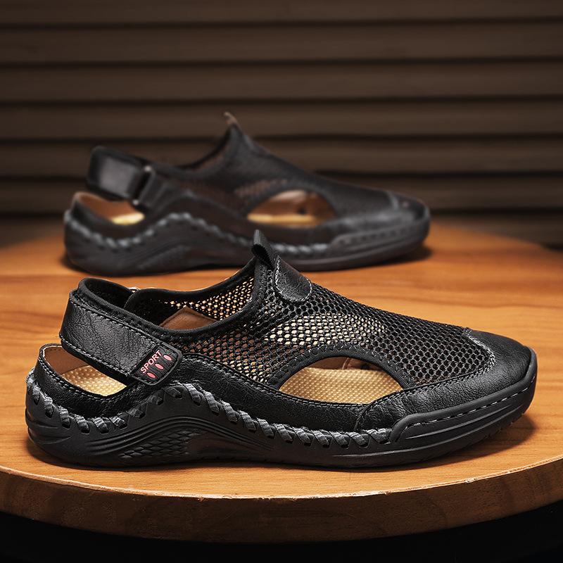 Baotou Sandals Men'S Outer Wear Mesh Soft-Soled Beach Shoes Mountaineering Wading Driving Sports Hole Shoes