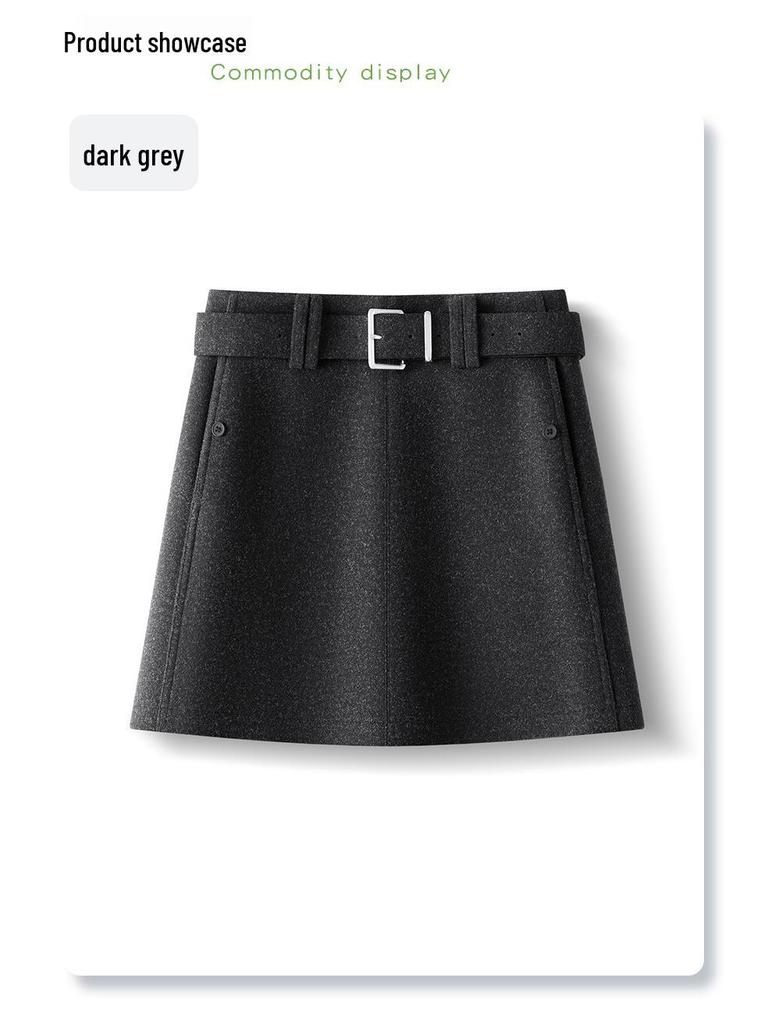 2025 Coffee Wool A-line High-waisted Slim-fitting Skirt for Petite Women’s Winter Collection