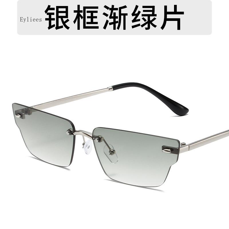 

Fashion Small Rectangle Rimless Sunglasses Women Vintage Clear Ocean Lens Eyewear Men Pink Yellow Oval Sun Glasses Shades