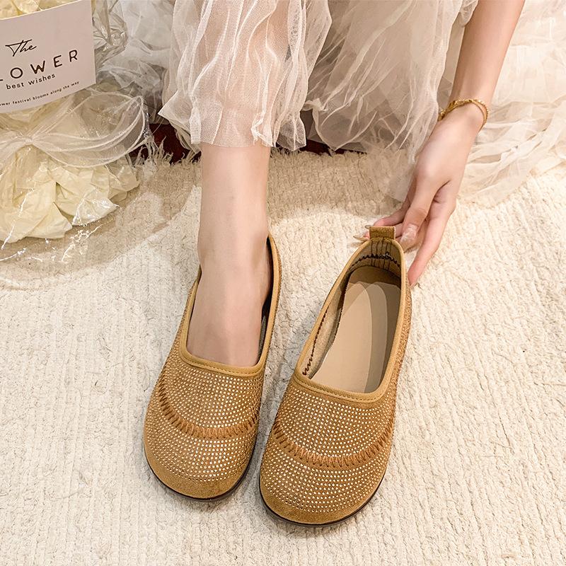 Bequeme flache Oma-Schuhe Damen-Einzelschuhe 2025 Frühling neu faule Doudou-Schuhe Retro leichte Slipper