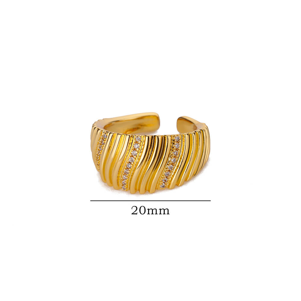 Stainless Steel Chain Shaped Rings for Women Gold Color Open Ring with White Zircon Punk Party Charm Jewelry Prom Accessories
