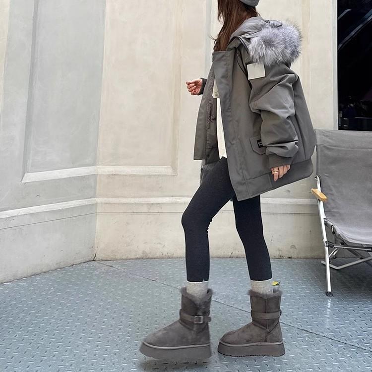 Gray Snow Boots Women's Winter 2025 New Thick-soled Heightened Velvet Thickened Long Tube Snow Northeast Large Cotton Shoes