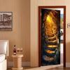 Cave scenery door stickers, suitable for bedrooms, living rooms, and bathrooms; natural landscape wall stickers.