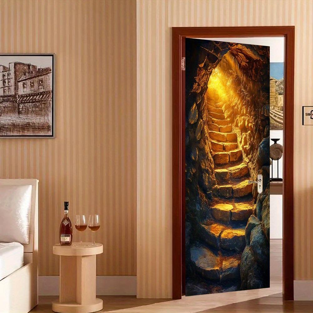Cave scenery door stickers, suitable for bedrooms, living rooms, and bathrooms; natural landscape wall stickers.