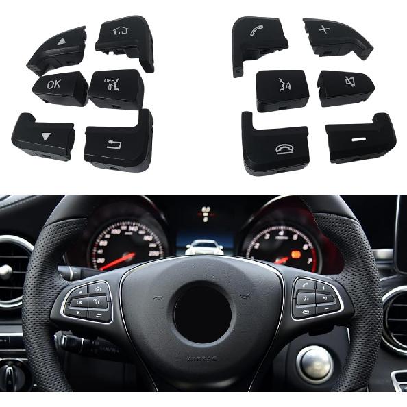 Car Steering Wheel Button Cover Replacement for Mercedes Benz C Class 2014-2018 GLC Class 2015- W205 W253 C180 C200 C300 GLC260 GLC300 Voice Audio