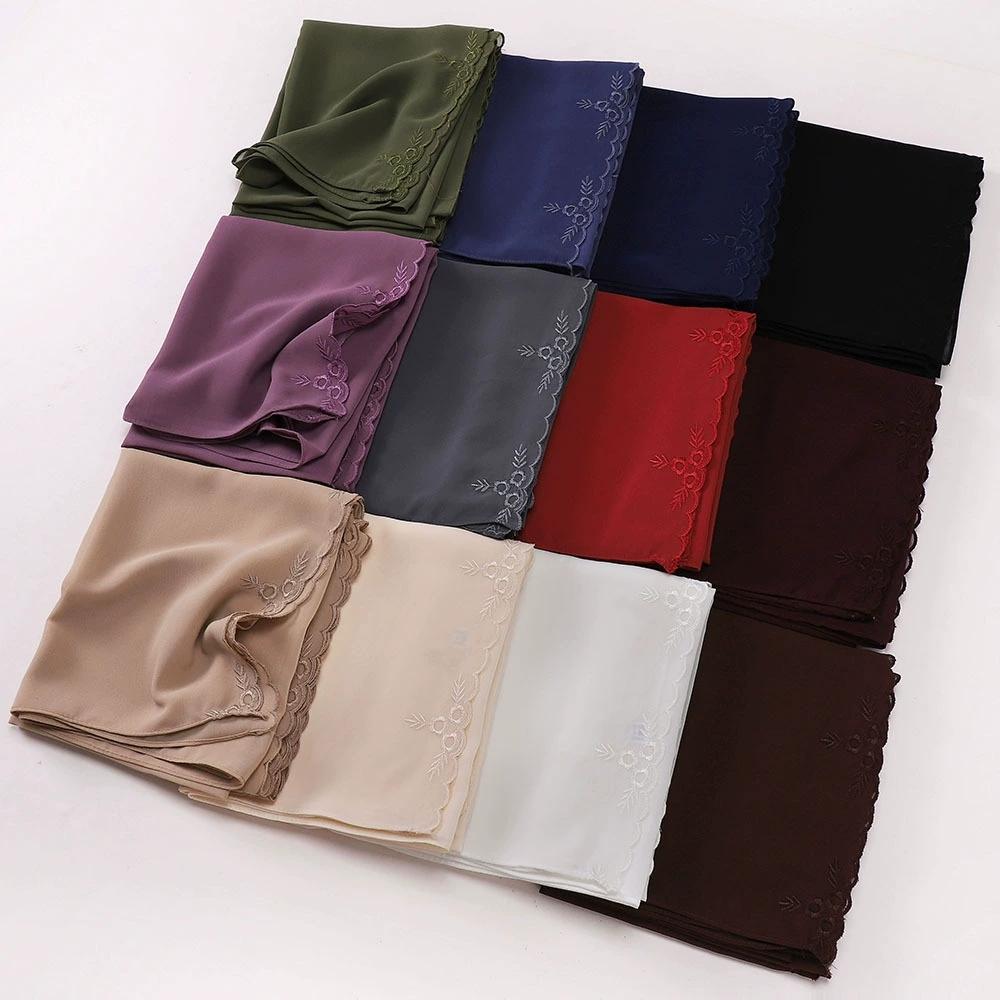Malaysia Indonesian Embroidered Chiffon Headscarf Shawl Turban Head Wraps Good Quality Breathable Ladies' Scarf 70*175cm