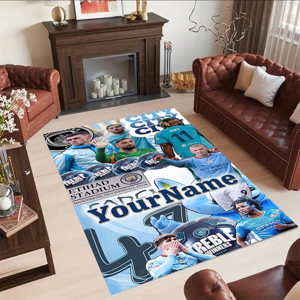 Manchester City Customizable Name Area Rug Perfect for Hallway Outdoor Living Rooms Playrooms Anti-slip Rug Decorate Offices Birthday/Christmas Gift