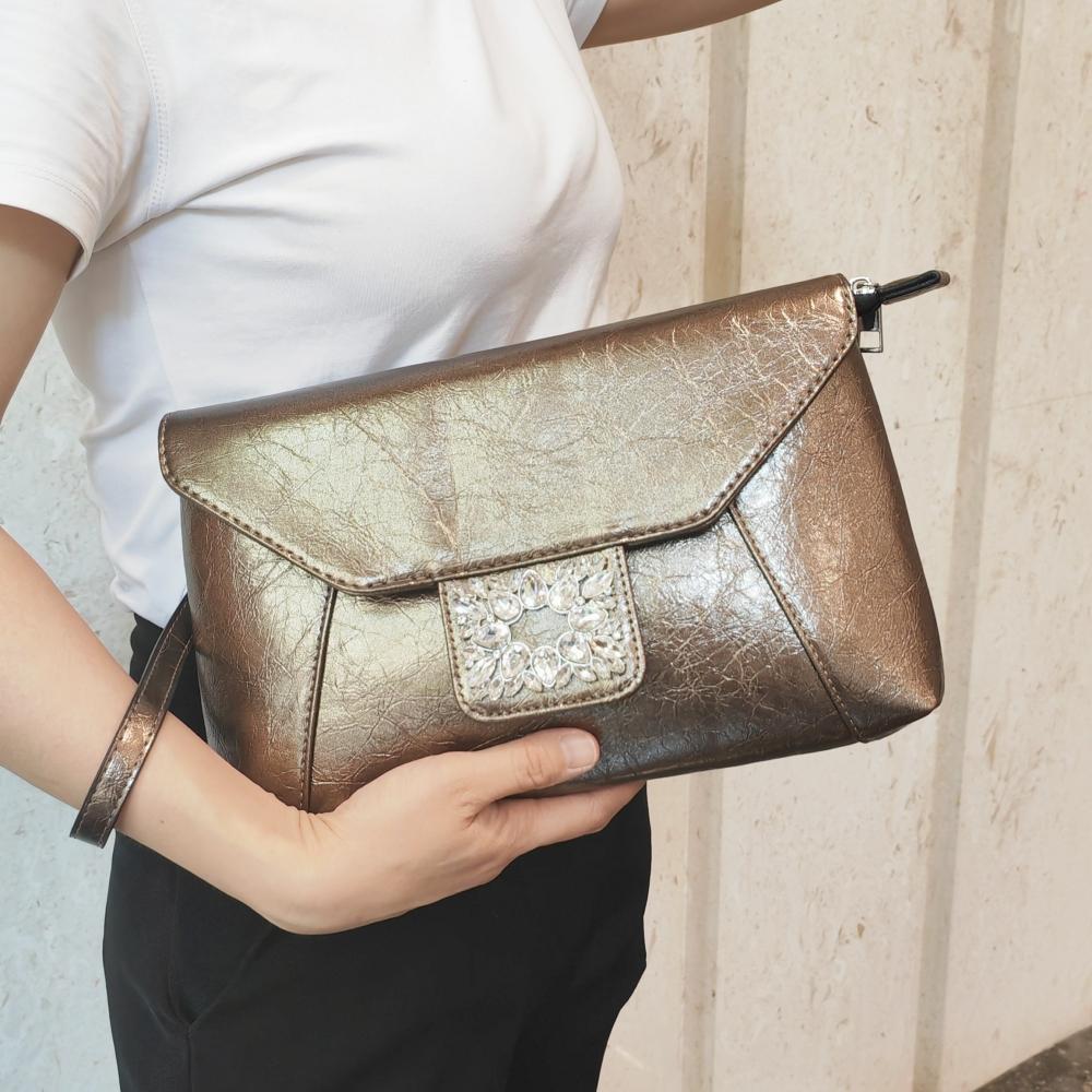 Luxe Diamant Envelop Clutch Tas voor Dames Mode Avondfeest Diner Tas met Ketting Schouderband brons