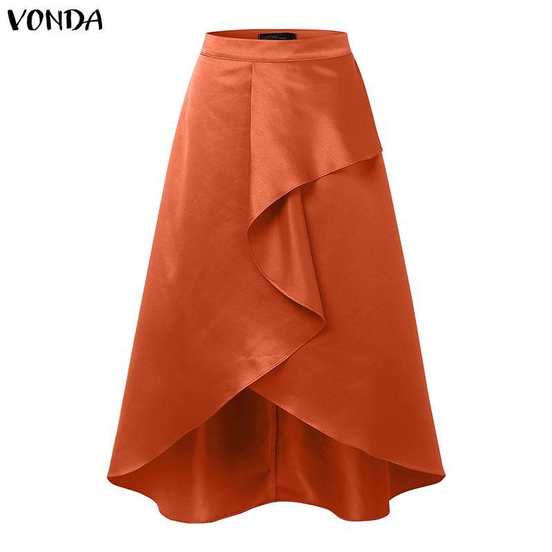 VONDA Elegant Women Side Zip-up Waist Layers Ruffled Irregular Casual Party Satin Skirts Dress