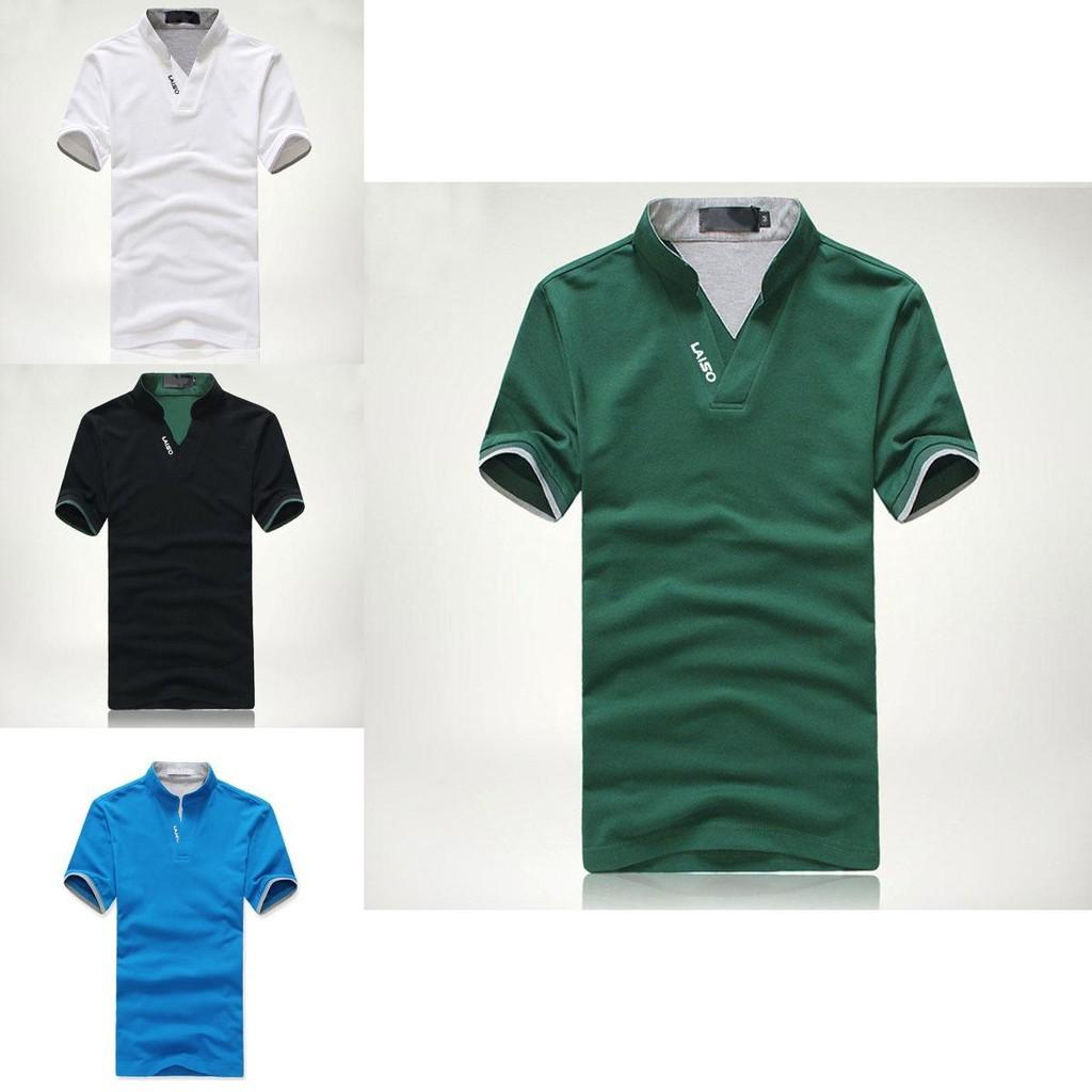 Mens Fashion V Neck Short Sleeve Cotton Polyester Polo Shirt In Multiple Colors For Stylish Summer Wear