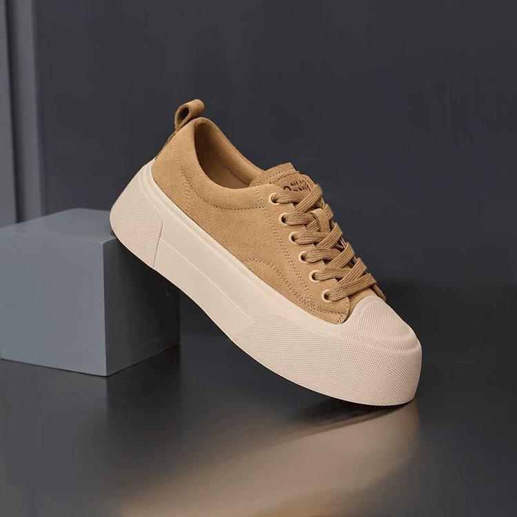 

Thick-soled versatile height-increasing little white shoes women s 2025 new autumn sports and leisure board shoes solid-color leather big-head shoes 35