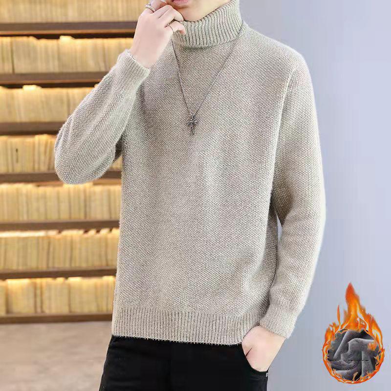 Podzimní a zimní rolákový svetr Plus sametové silné spodní tričko Čistá barva Trendy značkový svetr Volný kardigan Pánský pulovr