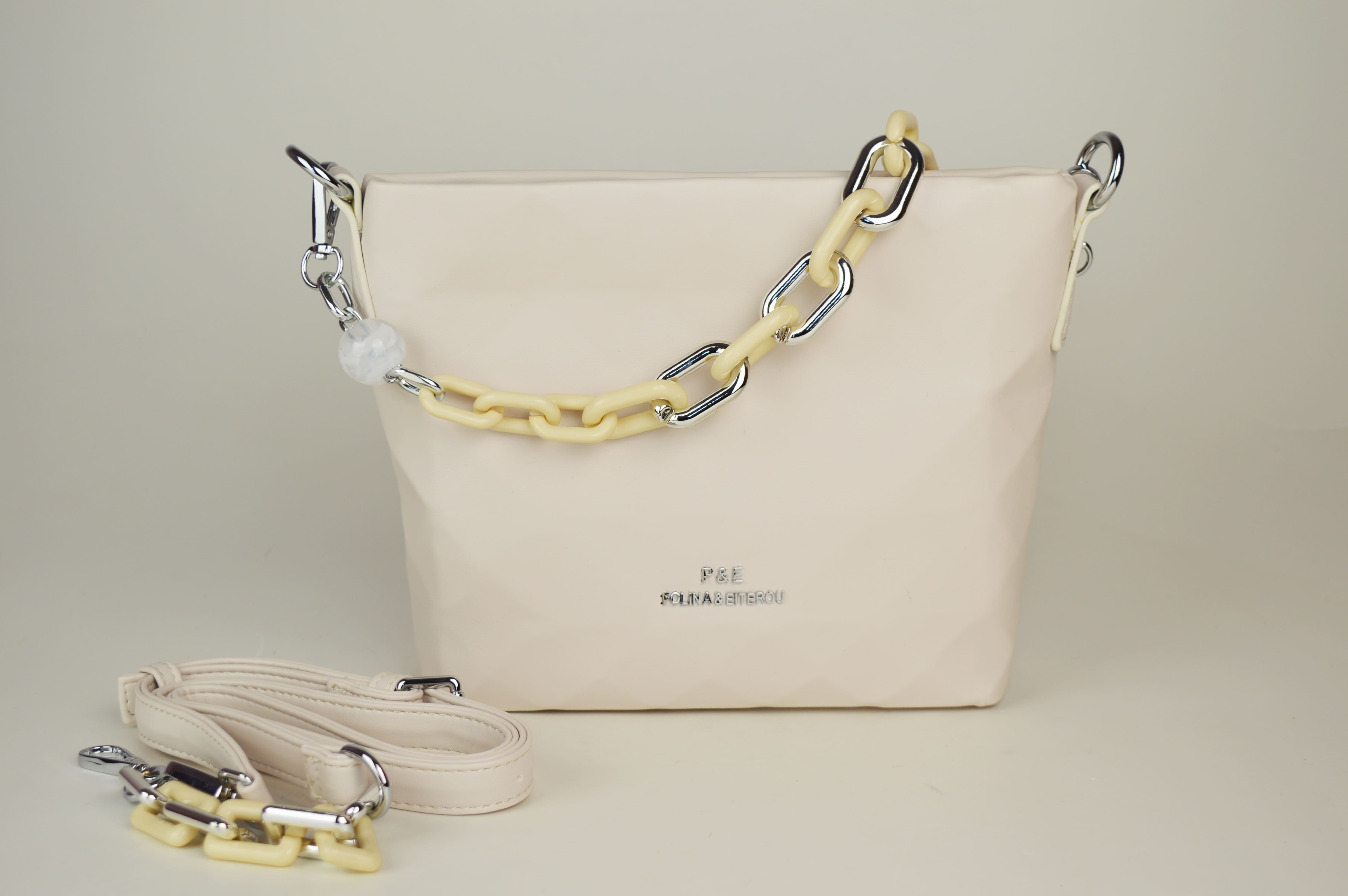 

Women s bag with a chain Polina&Eiterou 2630 Dairy теплим білим кольором