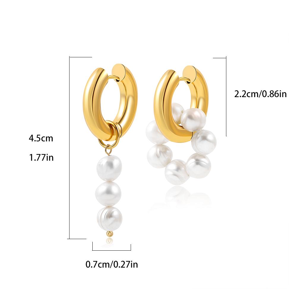 Fashion Natural Freshwater Pearls Pendant Earringd for Women Girl Gold Plated Stainless Steel Round Hoops Earring Charm Jewelry